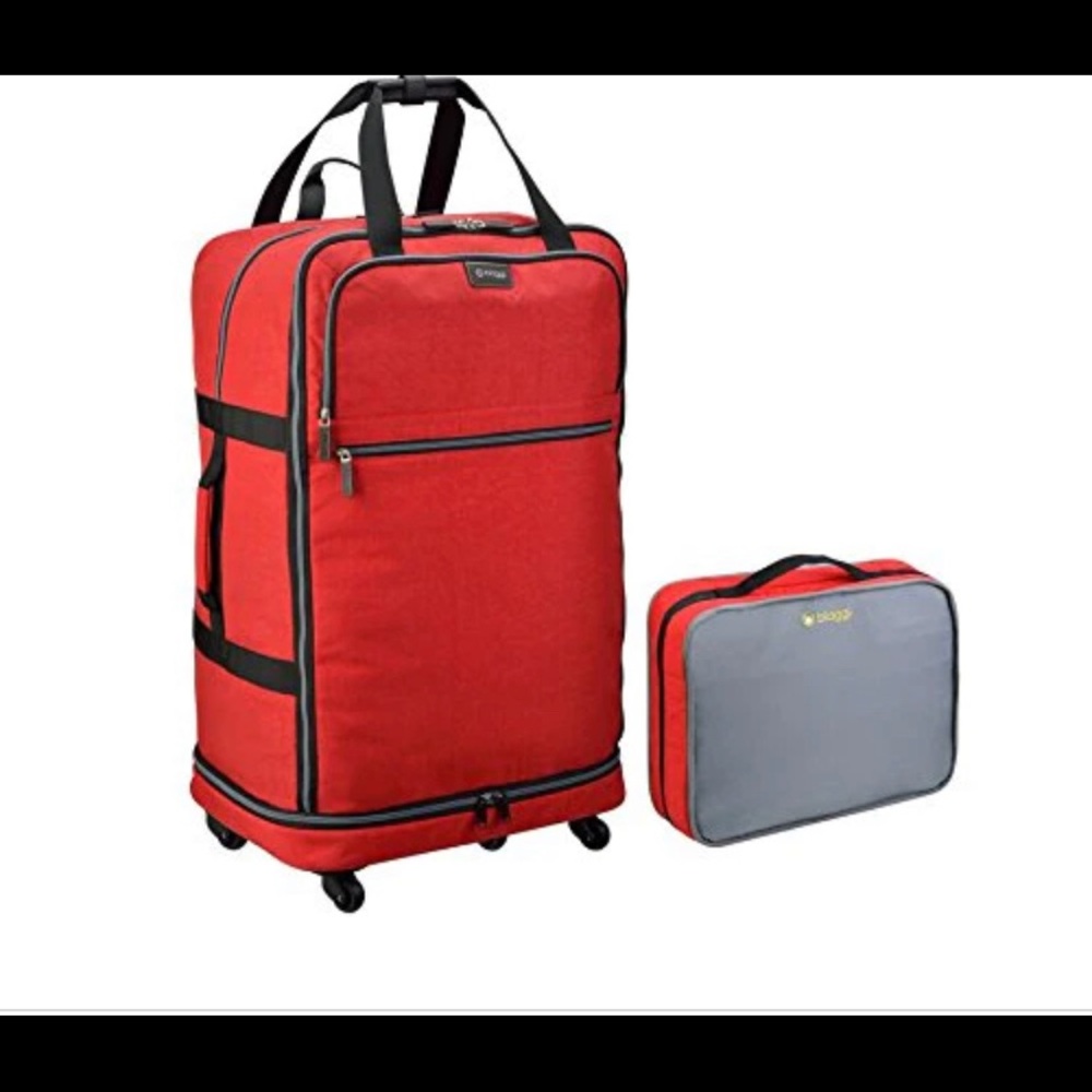 Biaggi Zipsak collapsible luggage microfold spinner carry on Bag RED 24”x16”x10”
